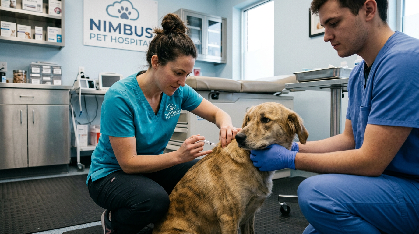 A Beaverton veterinarian preparing a gentle vaccination for a young pet
