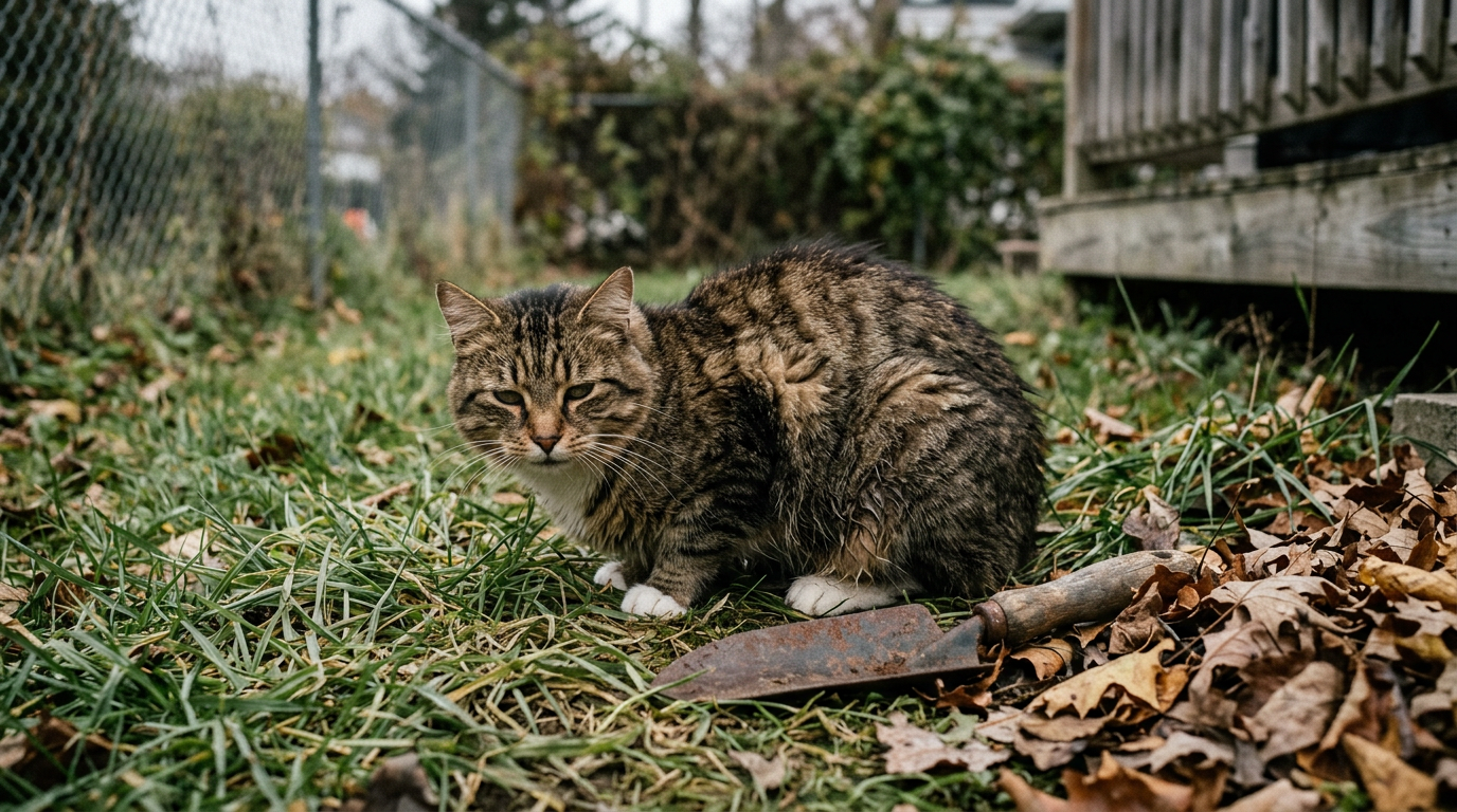 A cat showing signs of an upset stomach in a Beaverton and Tigard veterinary exam room