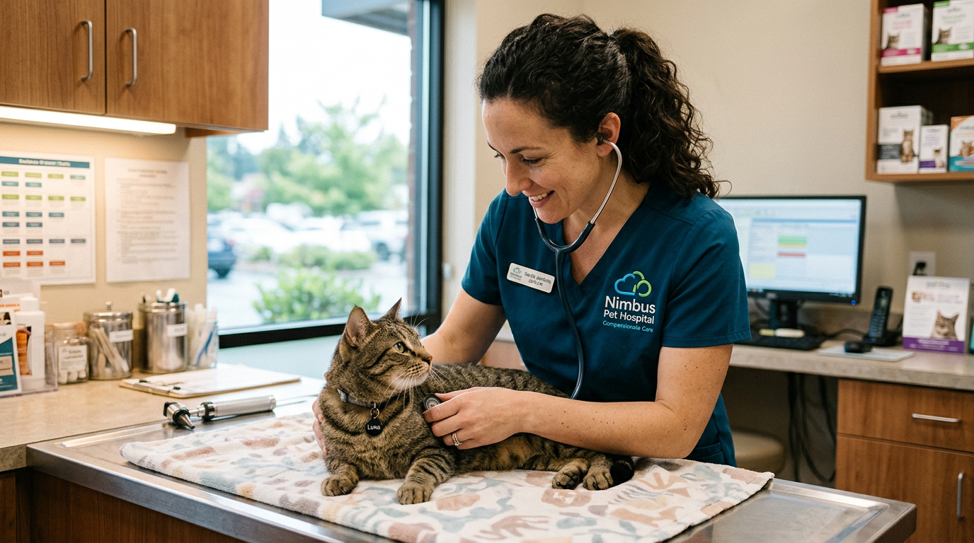 The front exterior of Nimbus Pet Hospital, your trusted Tigard and Beaverton vet