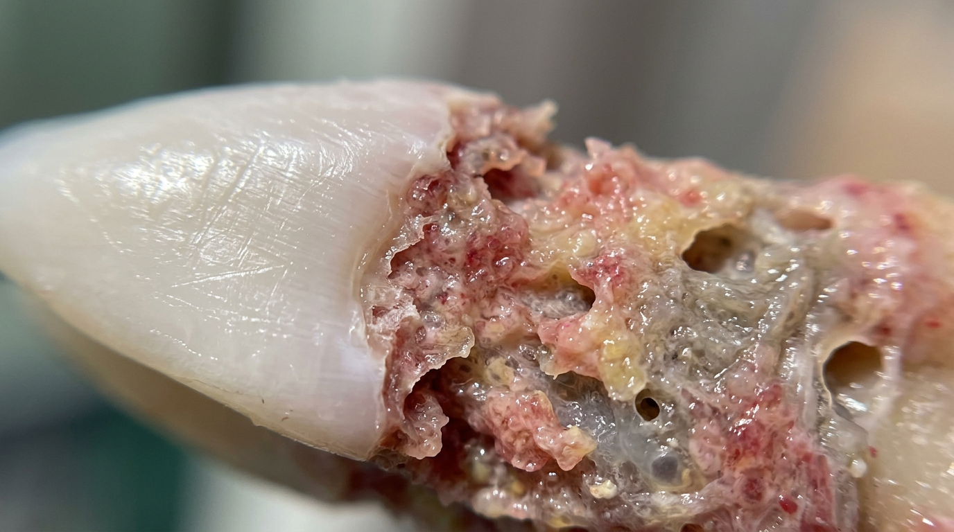 Macro texture of tooth being eaten from within