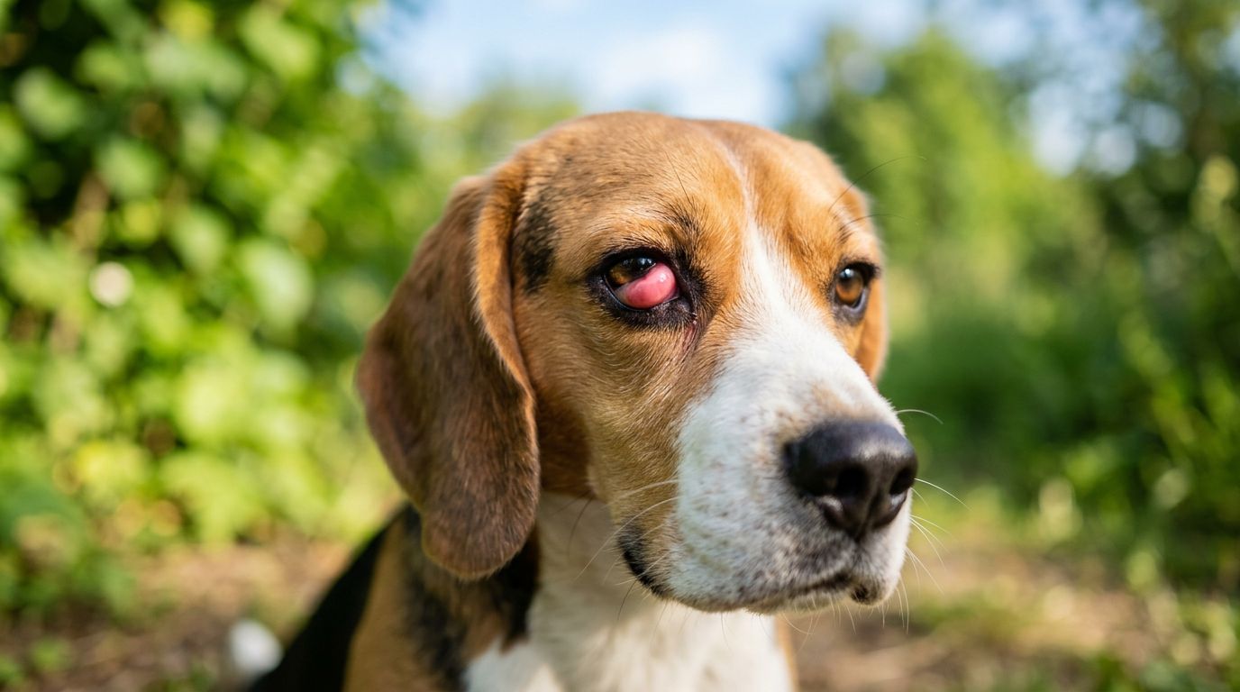 Macro detail of a dog experiencing the cherry eye condition