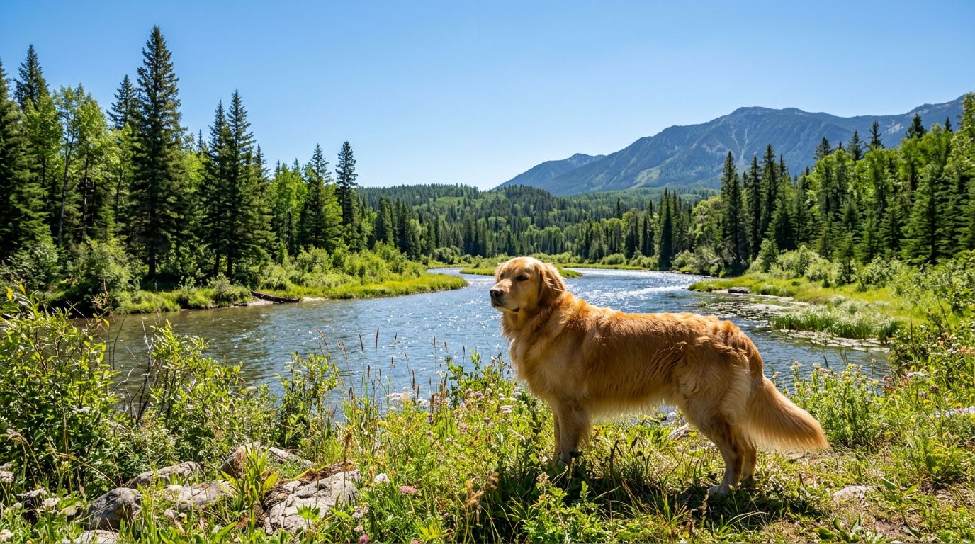A rescue dog enjoying protected summer exploration