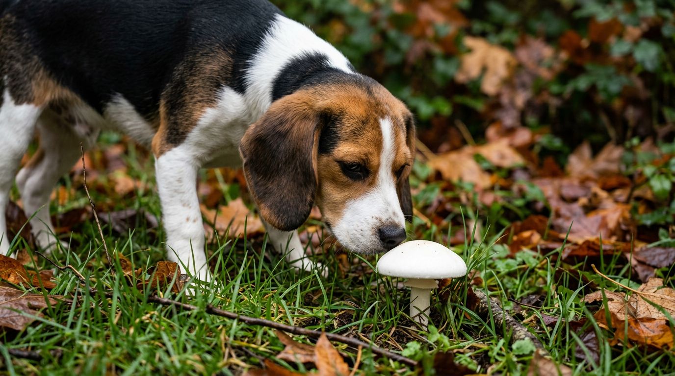 Dog foraging hazard in low angle