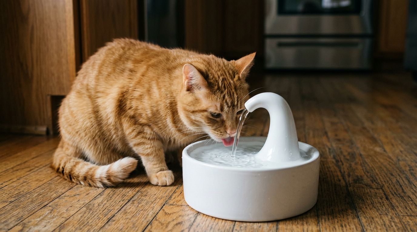 A cat elevating daily moisture intake to avoid FIC