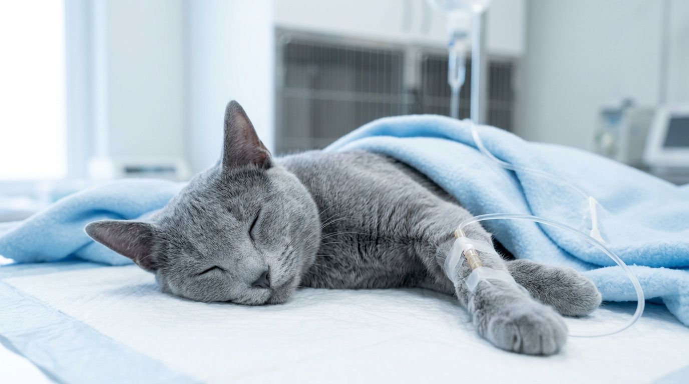 A cat receiving emergency fluid therapy at Nimbus Pet Hospital