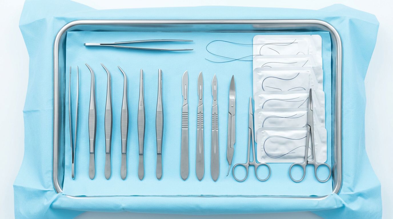 Precision veterinary surgical instruments prepared for a procedure