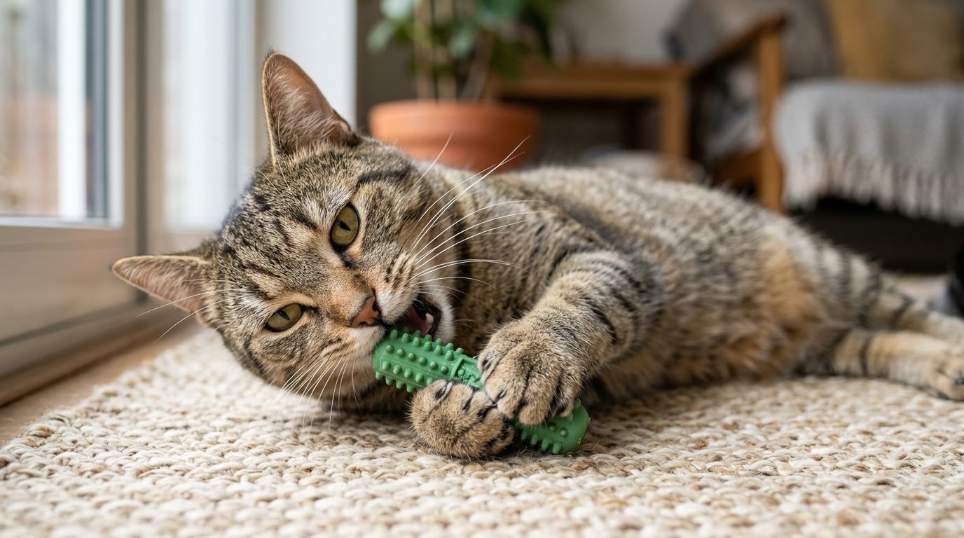 Close-up of a pet receiving careful dental attention